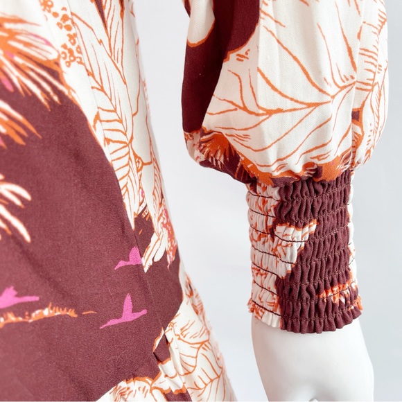 Maaji Maroon WONDERLAND DREAMS Long Sleeve Asian Motif Floral Tunic Dress Size M - Picture 7 of 12